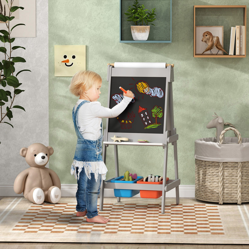Tommy Toys AIYAPLAY Double Sided Kids Art Easel with Paper Roll and Storage Boxes Image 2