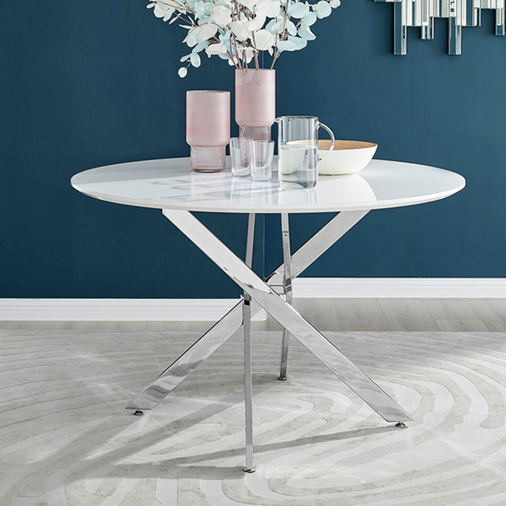 Furniturebox Arona Valera 6 Seater Round Dining Set White High Gloss and White Image 2