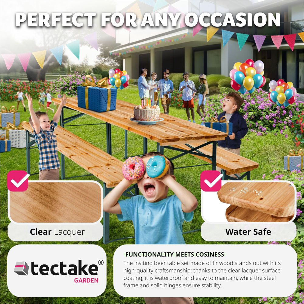tectake 8 Seater Folding Dining Table with Bench Set Brown Image 7