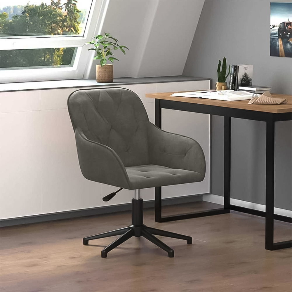 vidaXL Dark Grey Velvet Height-Adjustable Swivel Office Chair Image 1