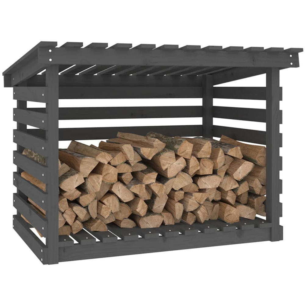 vidaXL Grey Pine Wood Firewood Log Holder 79 x 108 x 73cm Image 3