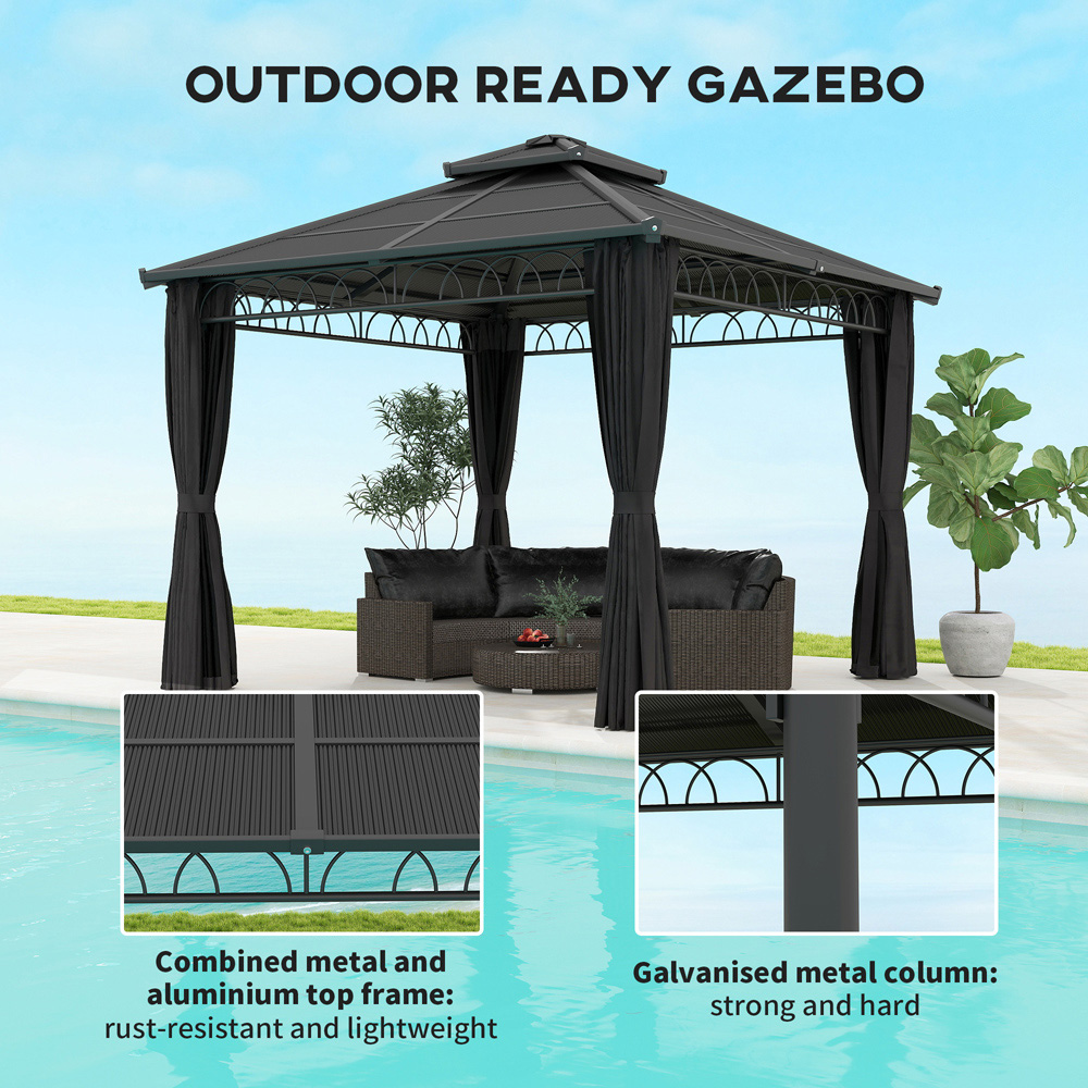 Outsunny 3 x 3 m Dark Grey Double Roof Hard Top Gazebo with Netting Image 7
