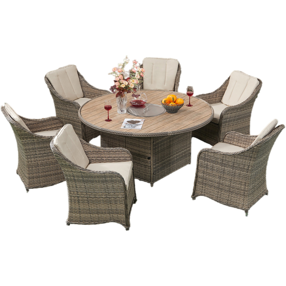 Furniture One 6 Seater Rattan Round Fire Pit Table Image 2