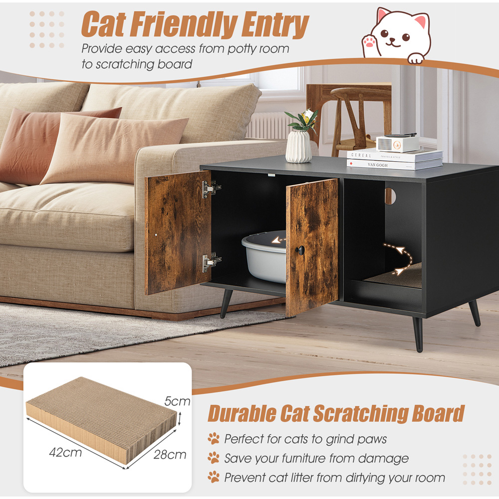 Costway Cat Litter Box Enclosure with 2 Door Cabinet Image 6