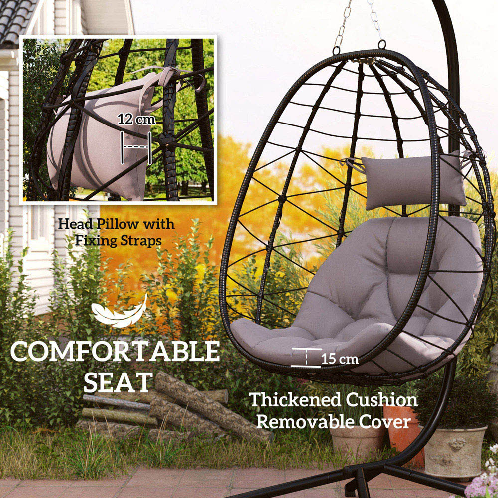 Outsunny Grey Hanging Egg Chair with Folding Basket Image 4