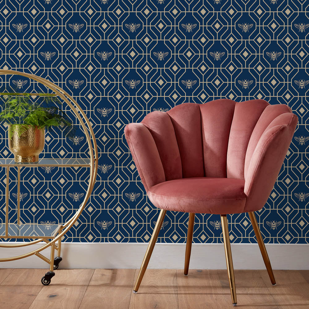 furn. Bee Geometric Navy Matte Wallpaper Image 3