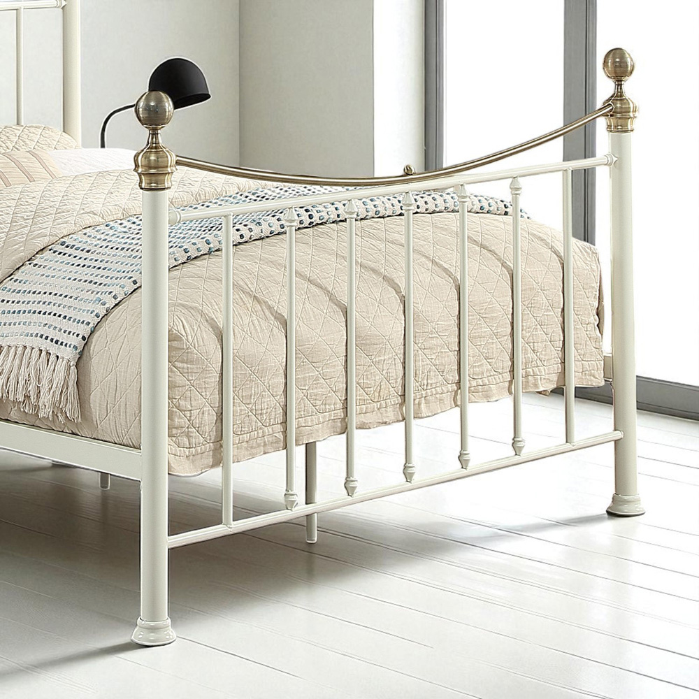 OAT Home Hampstead Double White and Brass Metal Bed Image 4