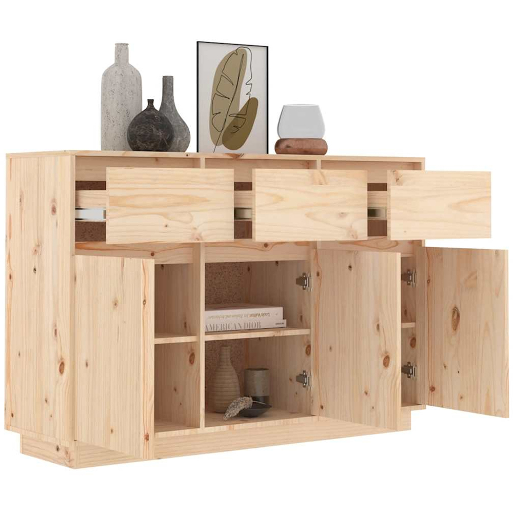 vidaXL 3 Door 3 Drawer Natural Solid Pine Wood Sideboard Image 7