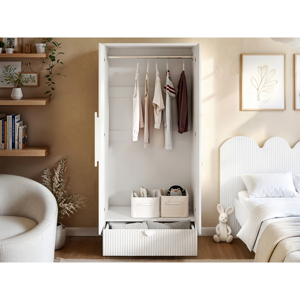 Flair Calista 2 Door Single Drawer White Ribbed Wardrobe Image 4