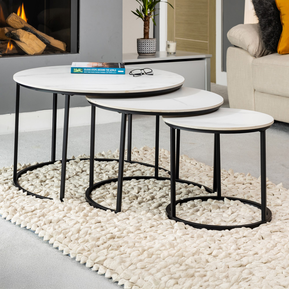 Artemis Home Orbis White Marble Effect Nest of Table Set of 3 Image 1