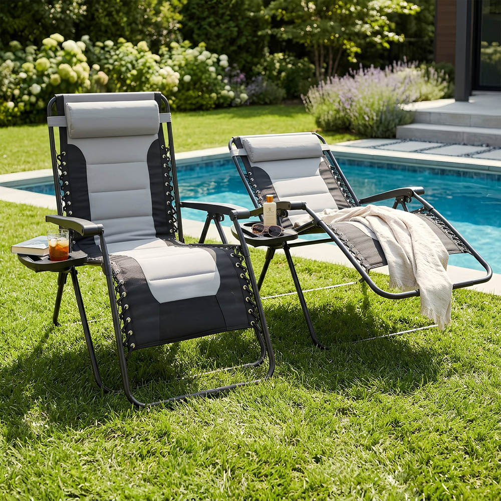 Harbour Housewares Grey Padded Zero Gravity Garden Chair 2 Pack Image 1