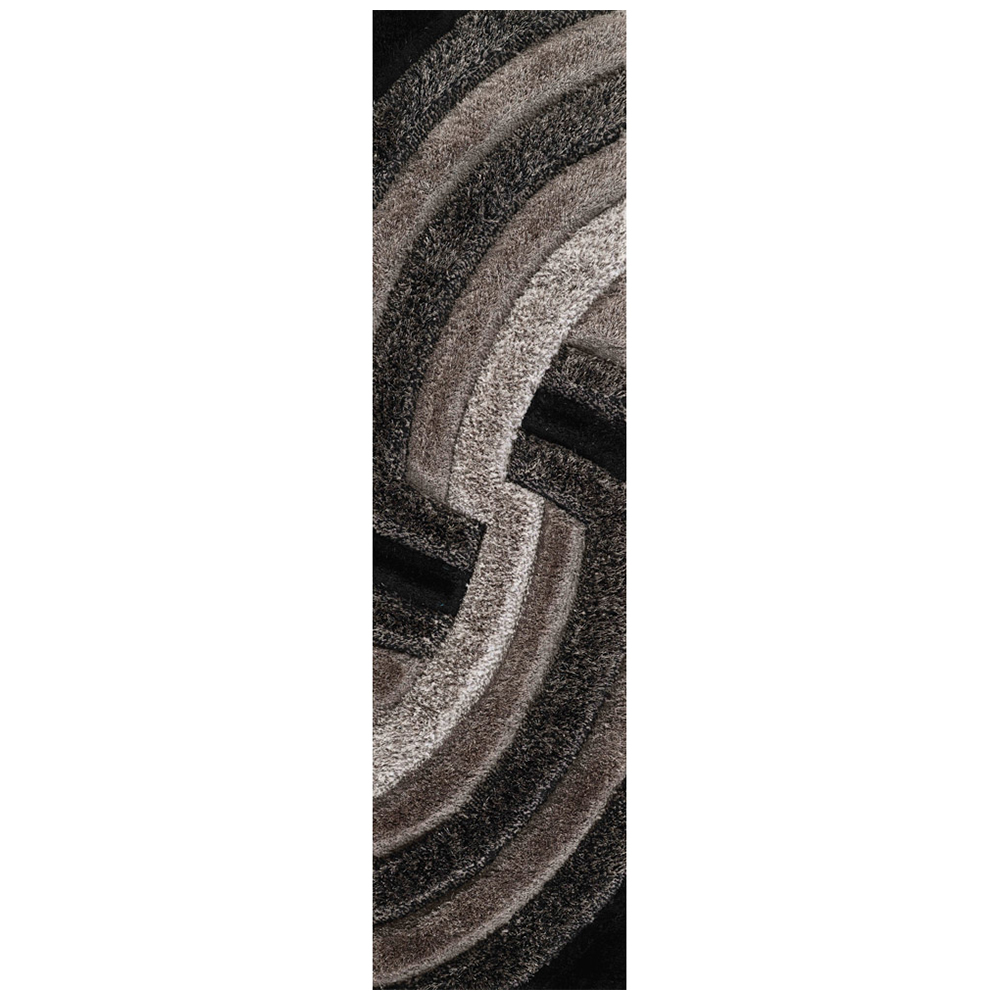 Desire Rug Modern Grey Swirl Shimmer Soft Shaggy Area Rug 60 x 220cm Image 1