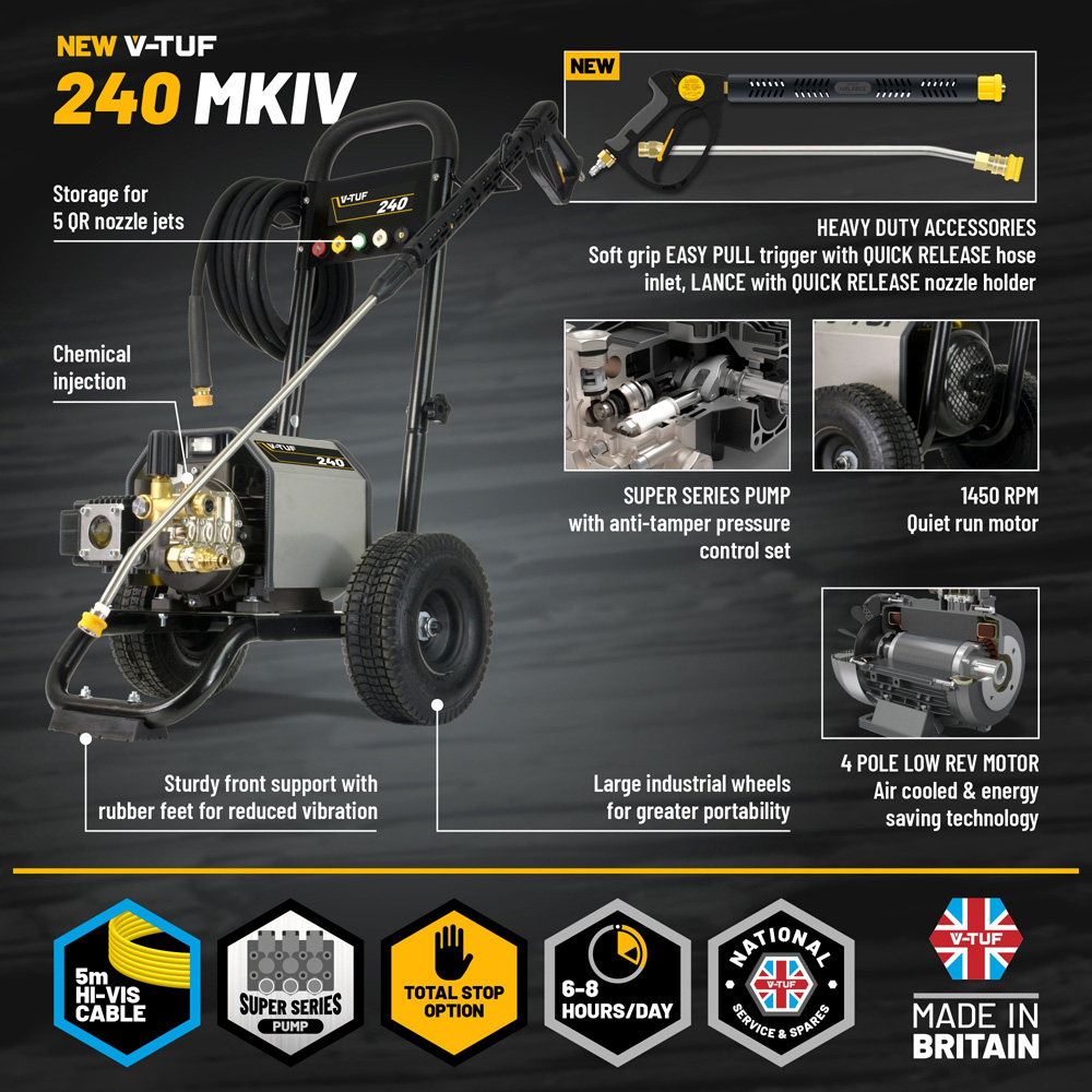 V-TUF 240TF Industrial Mobile Electric Pressure Washer 100Bar with Commercial Foam System Image 3