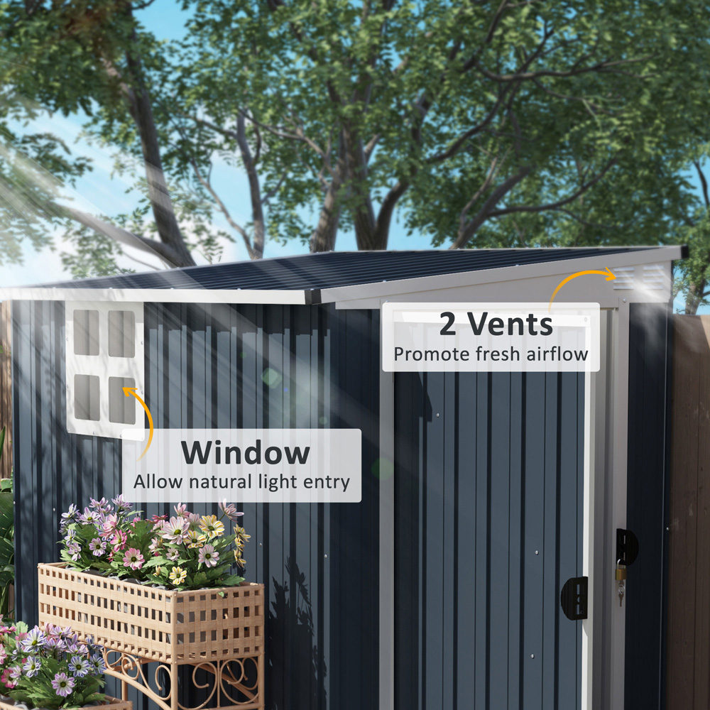Outsunny 4 x 6ft Dark Grey Garden Storage Shed with Window Image 8