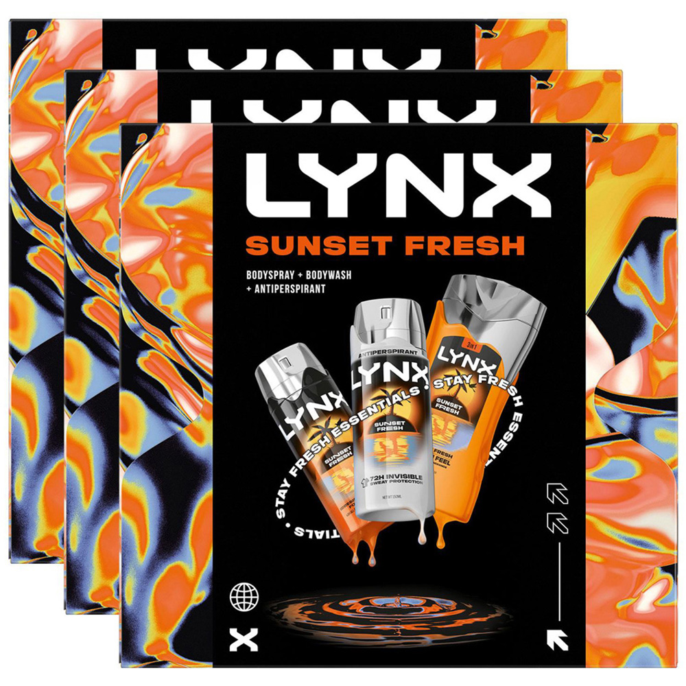 Lynx Sunset Fresh Tropical Mango and Mandarin Scent Bodywash and Bodyspray Men Trio Gift Set 3 Pack Image 1