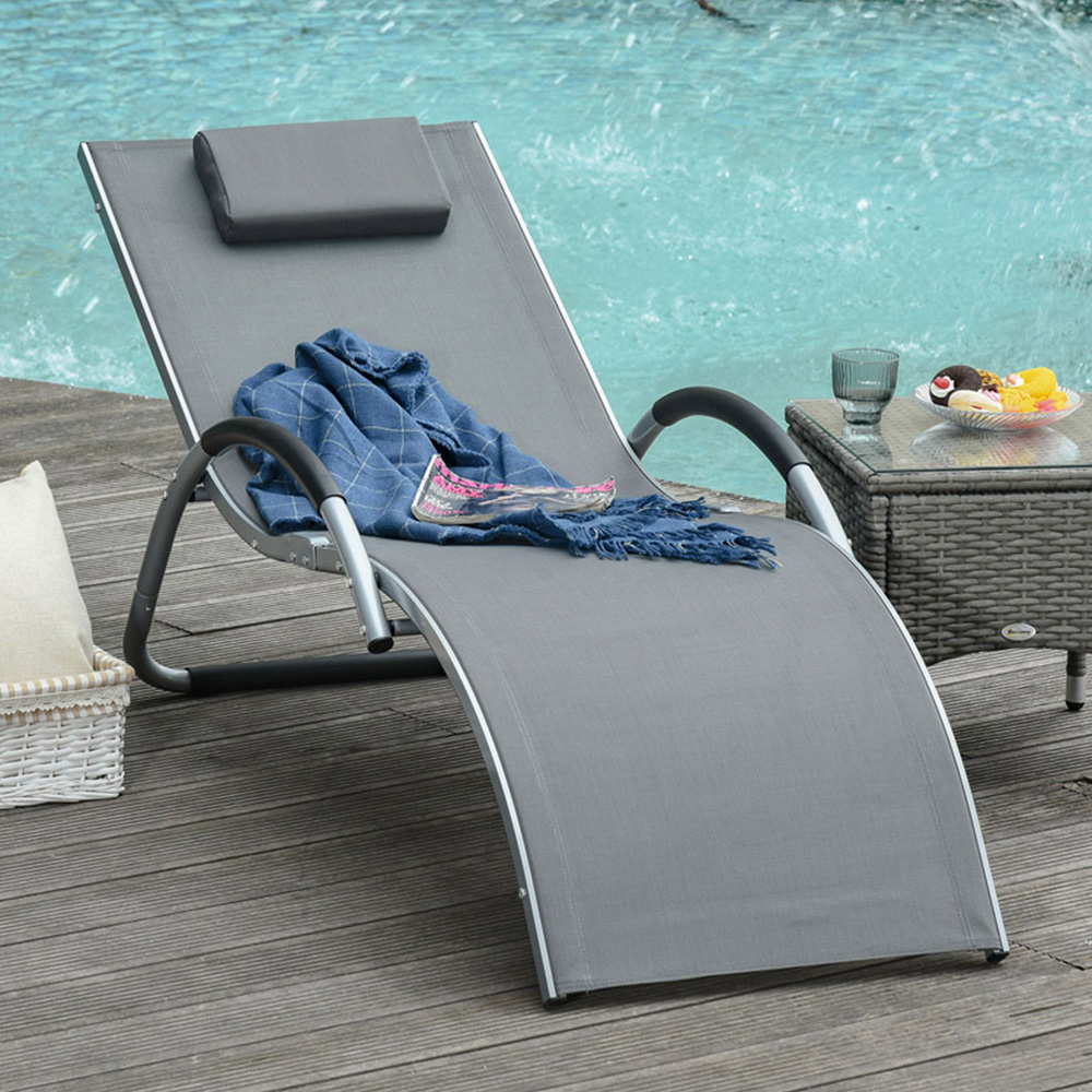 Outsunny Dark Grey Ergonomic Sun Lounger with Removable Headrest Image 1