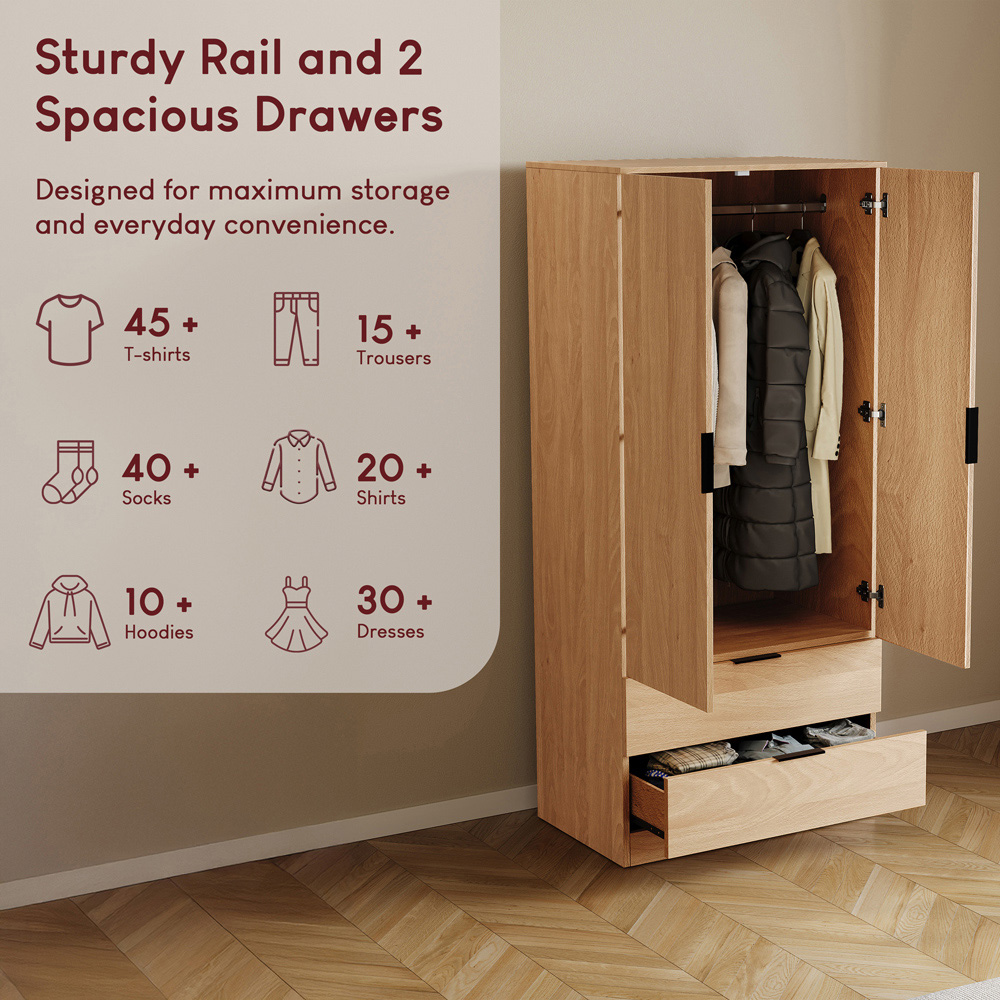 VIDA DESIGNS Trega 2 Drawer 2 Door Pine Wardrobe Image 6