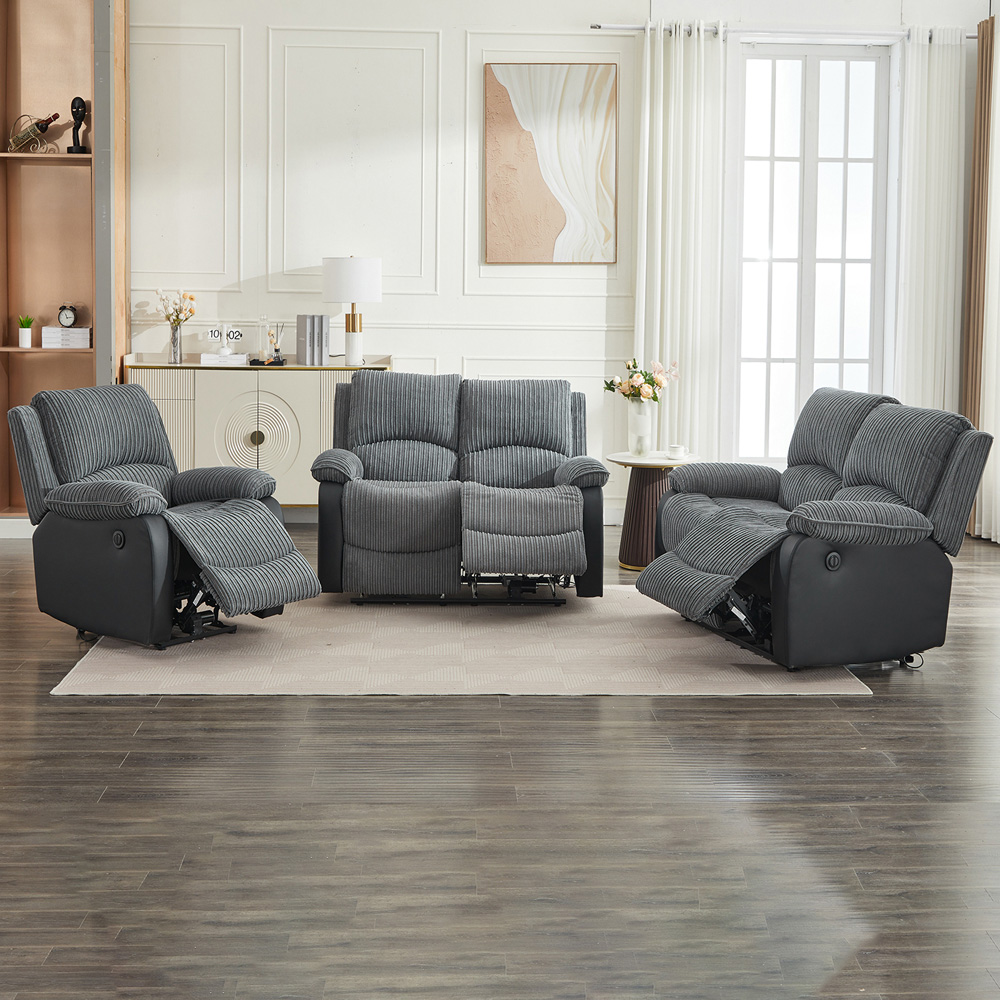 Furniture One 5 Seater Grey Sectional Corduroy Electric Recliner Sofa Image 6