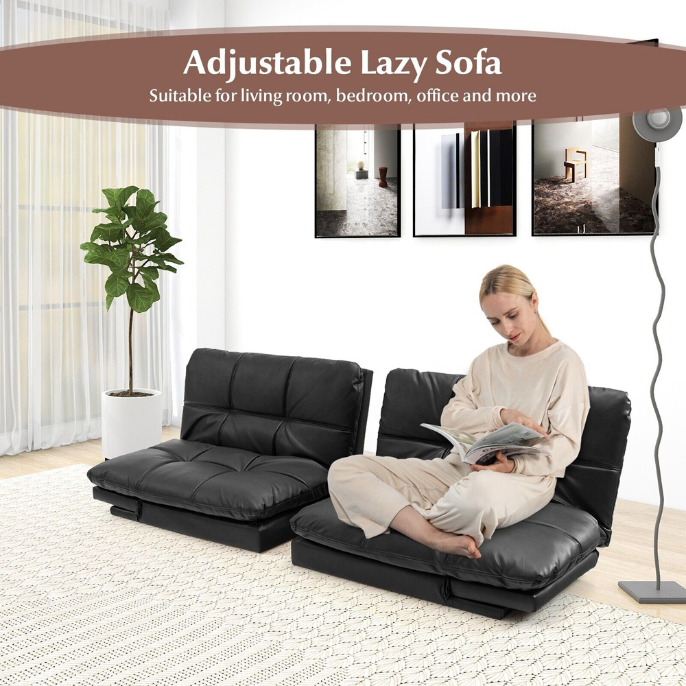 Costway 2 Seater Black Convertible Sofa Bed Image 5