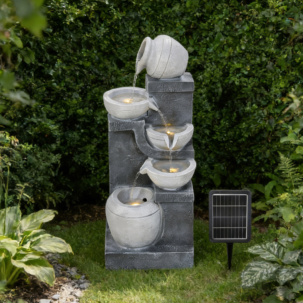 Living and Home 5-Tier Stone Effect Cascading Bowl Solar LED Water Feature Image 5