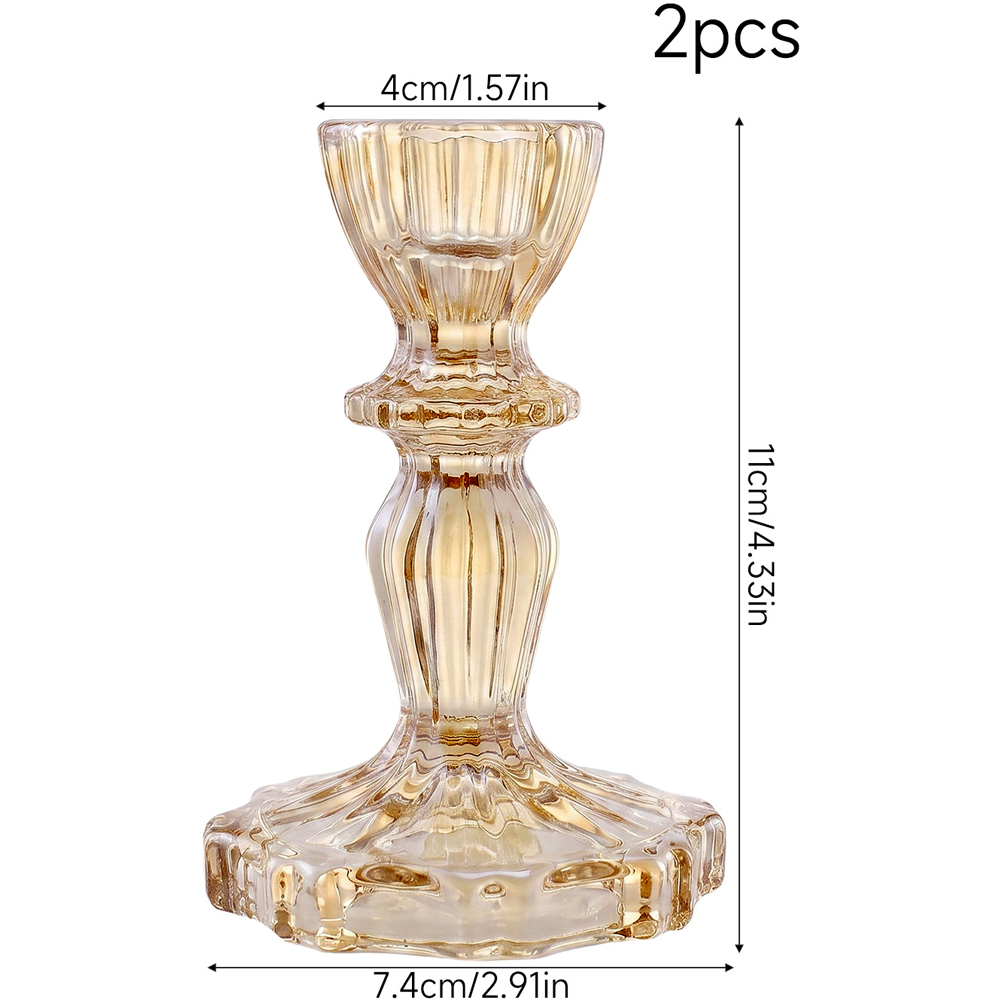 Living and Home Amber Glass Wide Base Candlestick Holder Set of 2 Image 9
