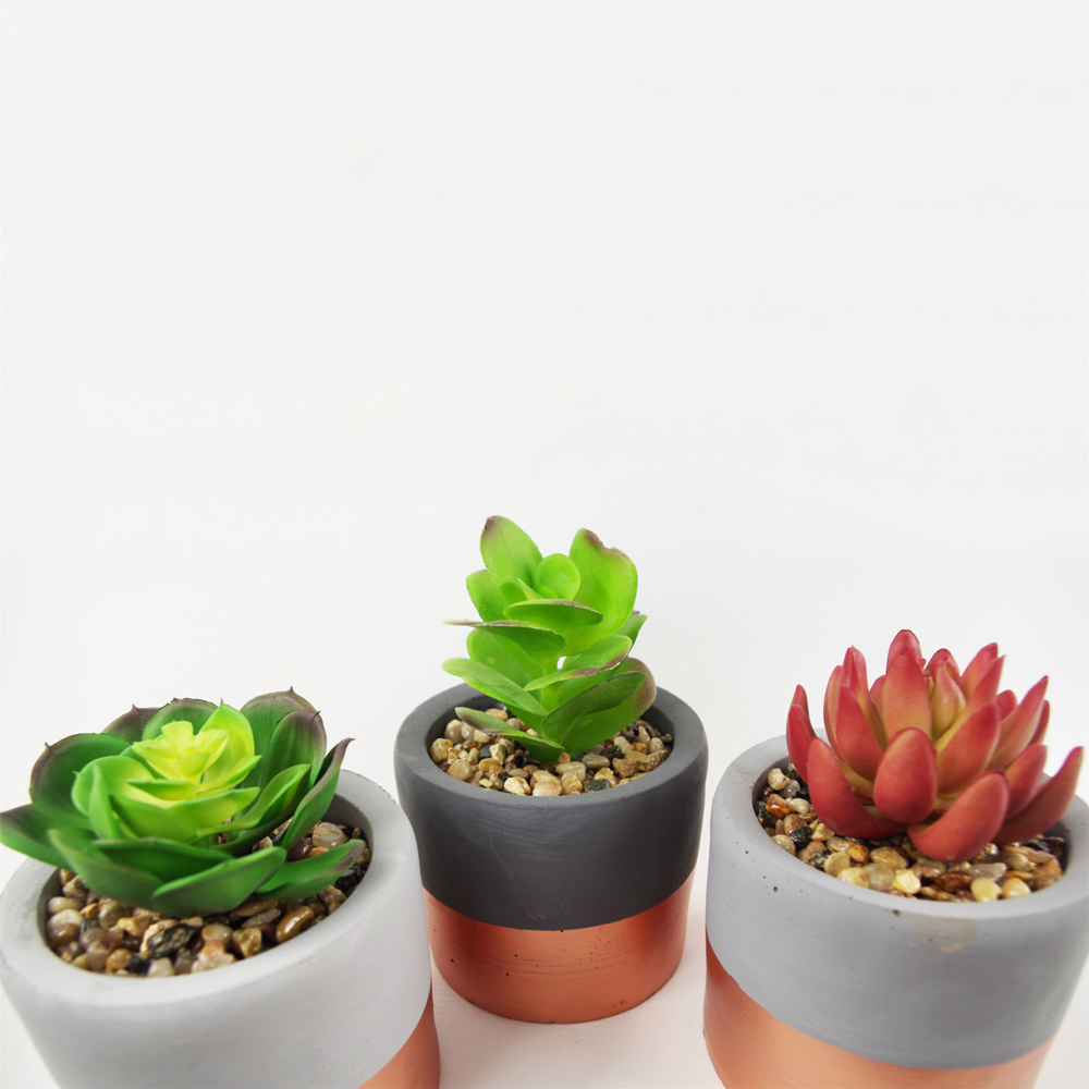 Leaf Succulent Artificial Plant with Copper Band Stoneware Mini Planter 14cm 3 Pack Image 4