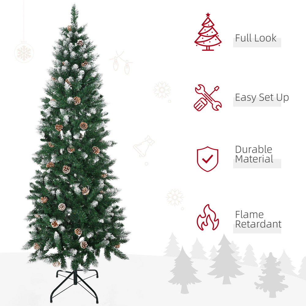 Everglow Green Snow Artificial Christmas Tree with Realistic Branches and Pinecones 6ft Image 4