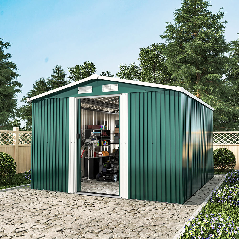 Living and Home 10 x 8.1ft Green Metal Apex Garden Storage Shed Image 2