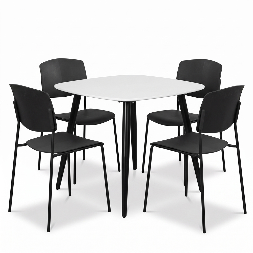Core Products Aspen Academy 4 Seater Plastic Square Dining Set White and Black Image 2