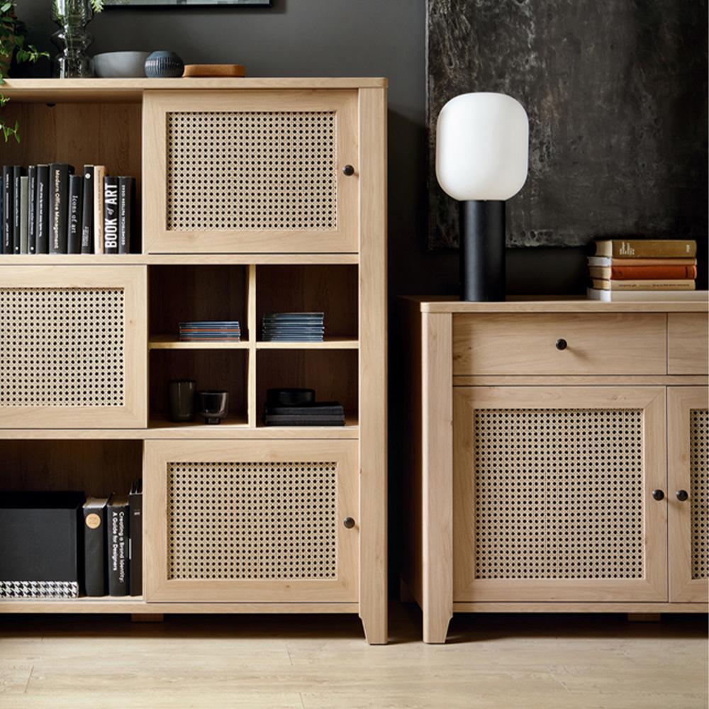 Florence Cestino 3 Door 3 Drawer Jackson Hickory Oak and Rattan Effect Sideboard Image 5