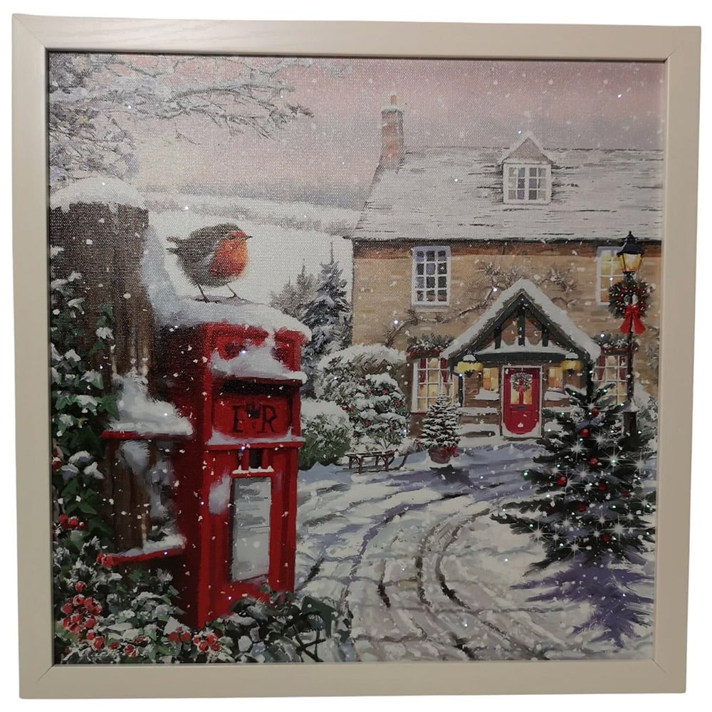 Samuel Alexander Snowy Christmas Robin Scene Light Up Wall Art 40 x 40cm Image 1