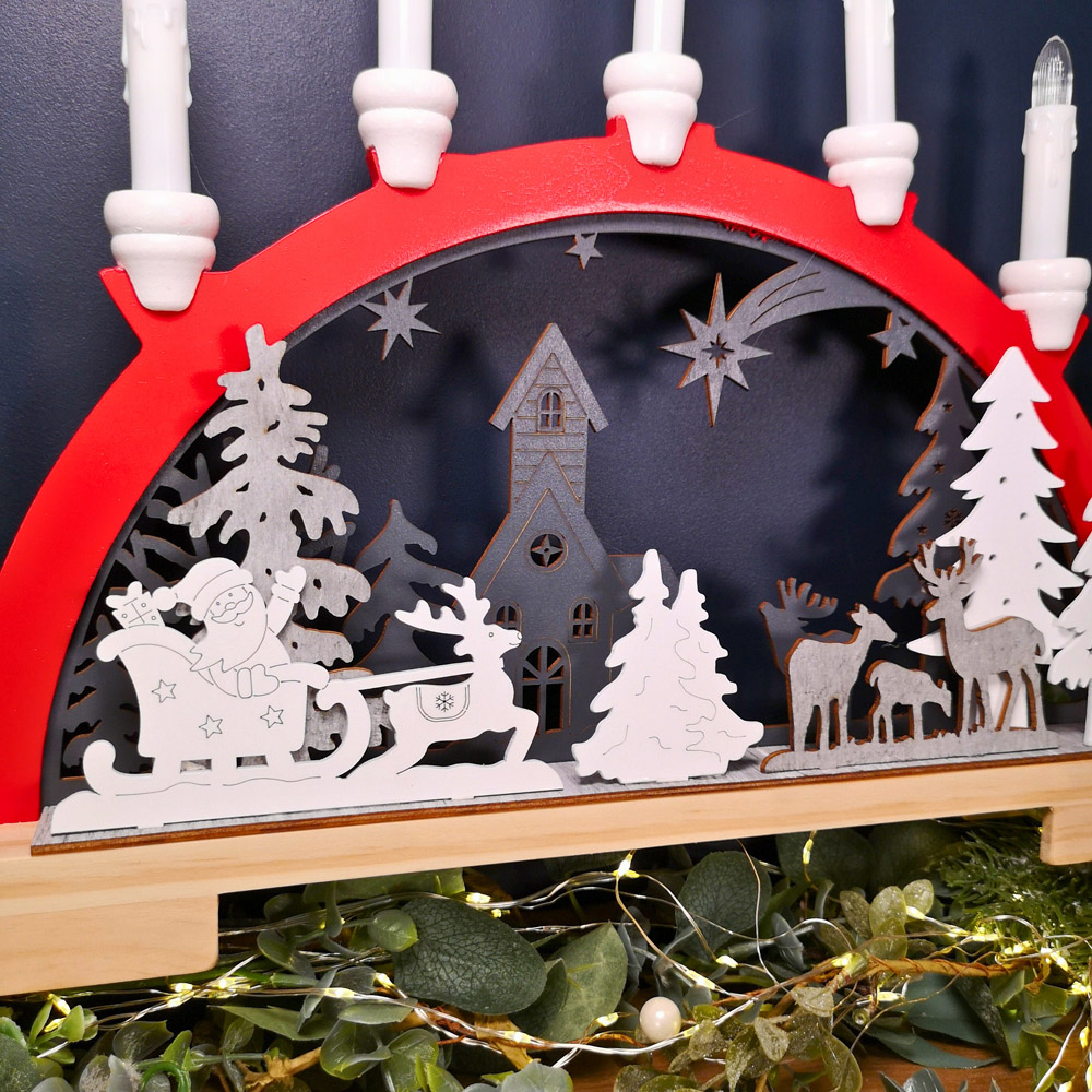 Samuel Alexander Wooden Arch Candle Bridge with Santa Sleigh and Reindeer Image 4