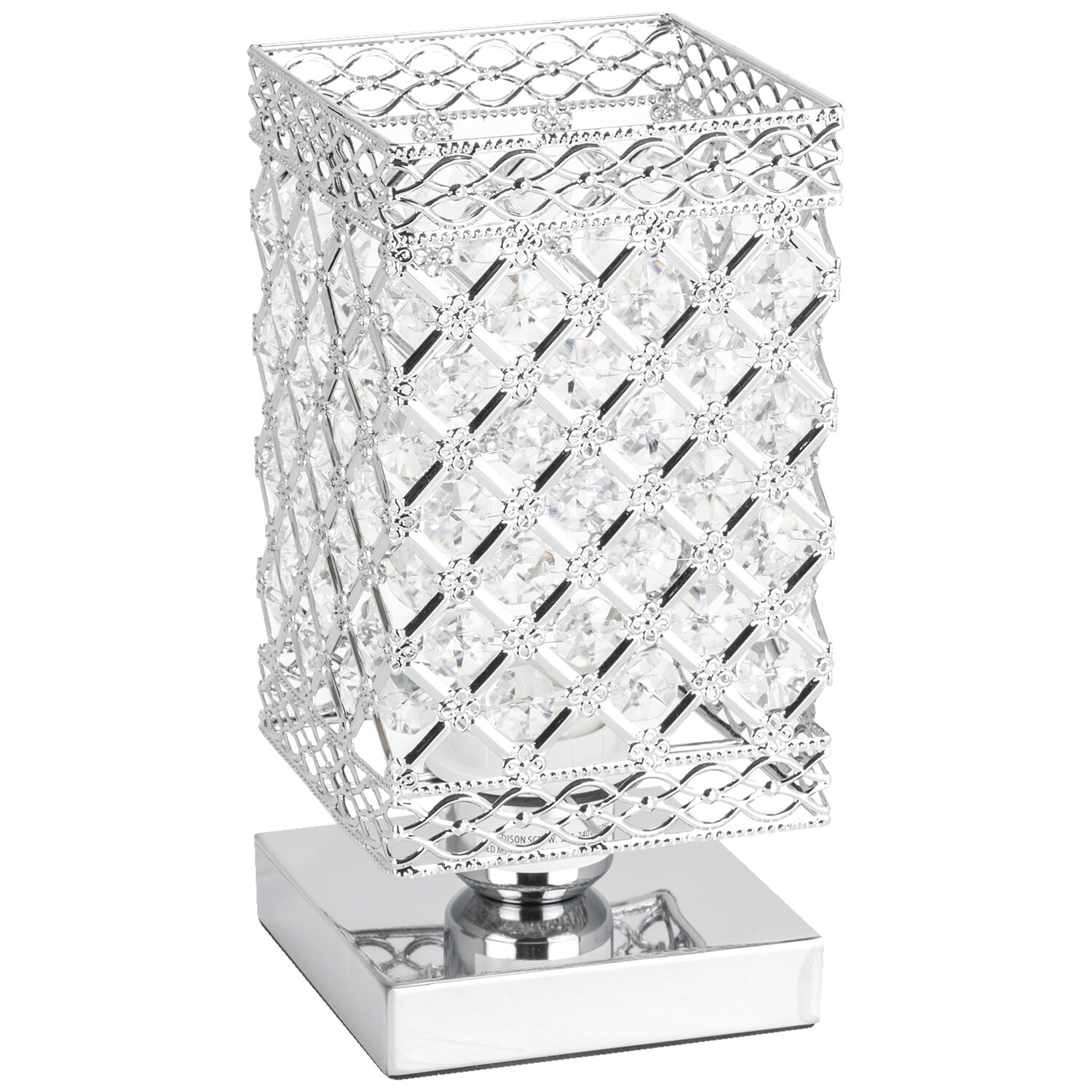 Silver Chrome Square Jewelled Table Lamp Image 1
