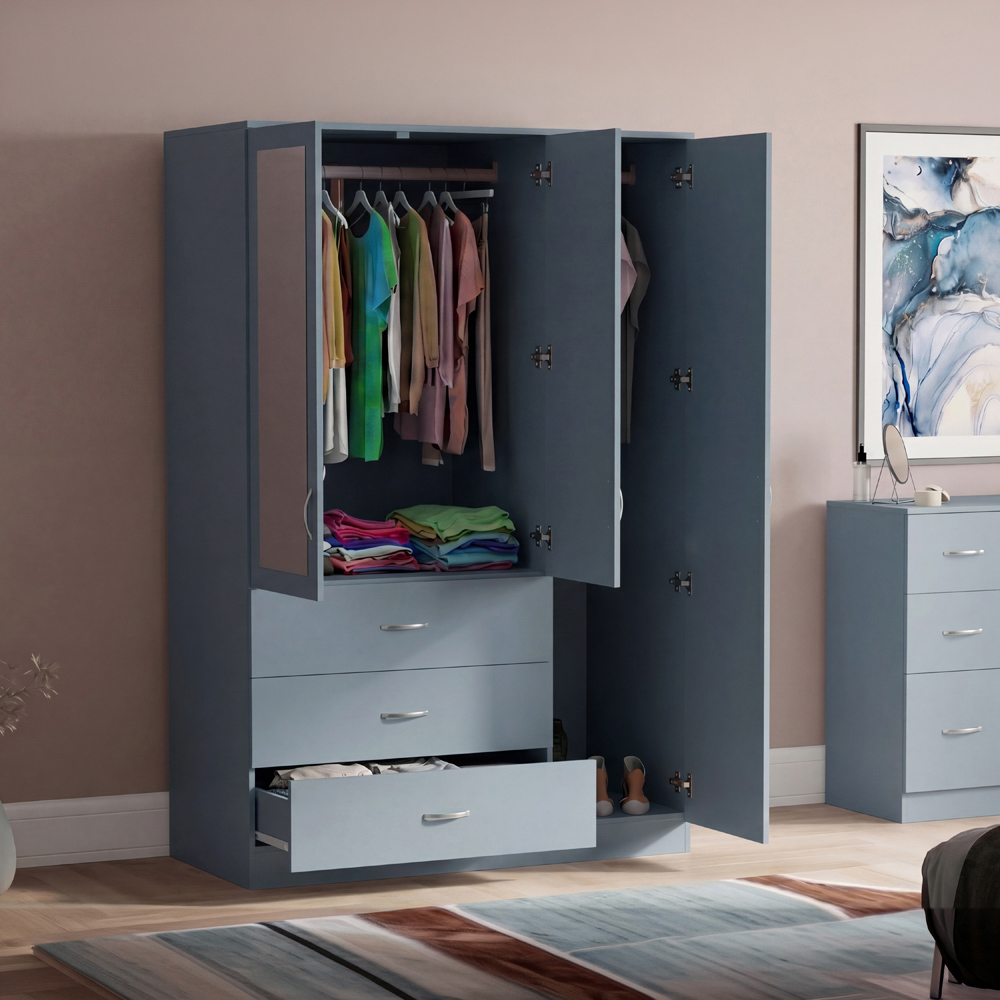 VIDA DESIGNS Riano 3 Door 3 Drawer Grey Mirrored Wardrobe Image 4