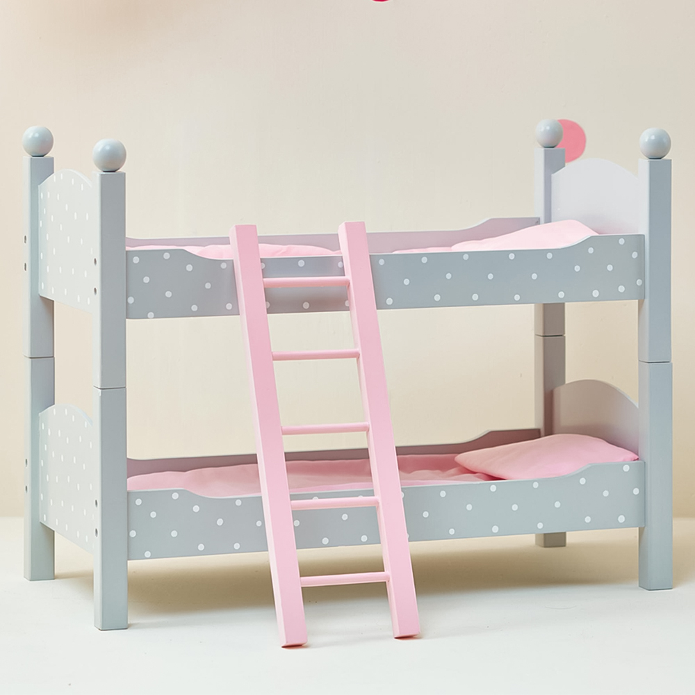 Teamson Kids Olivia's Little World Grey Polka Dots Doll Double Bunk Bed Image 2