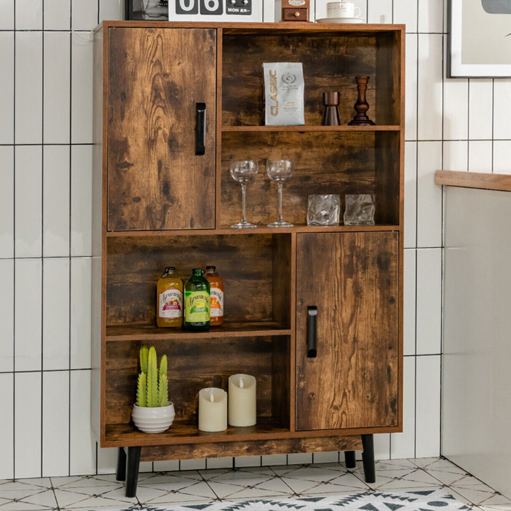 Costway 2 Door 4 Shelf Coffee Wooden Sideboard Storage Cabinet Image 1