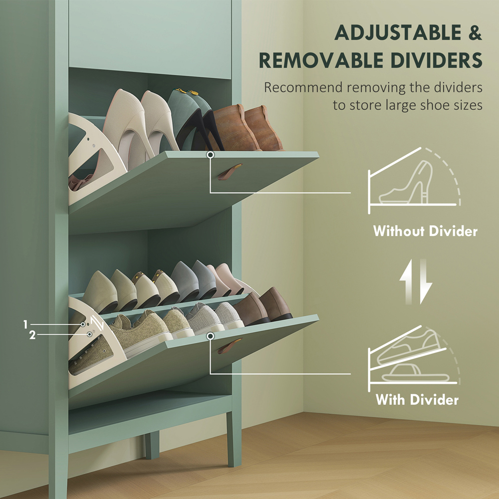 HOMCOM 3 Flip Down Drawer Green Shoe Cabinet Image 6