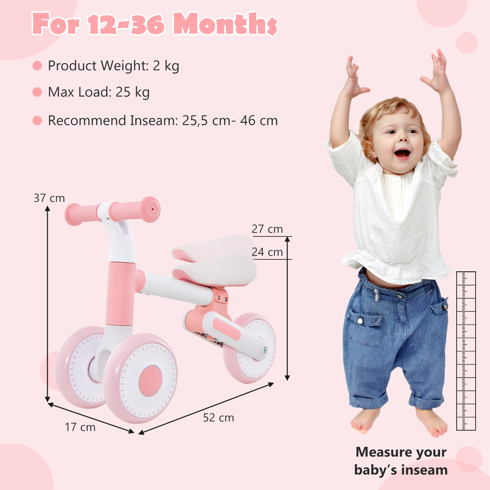 Costway Kids Pink Balance Bike with Adjustable Seat Image 7