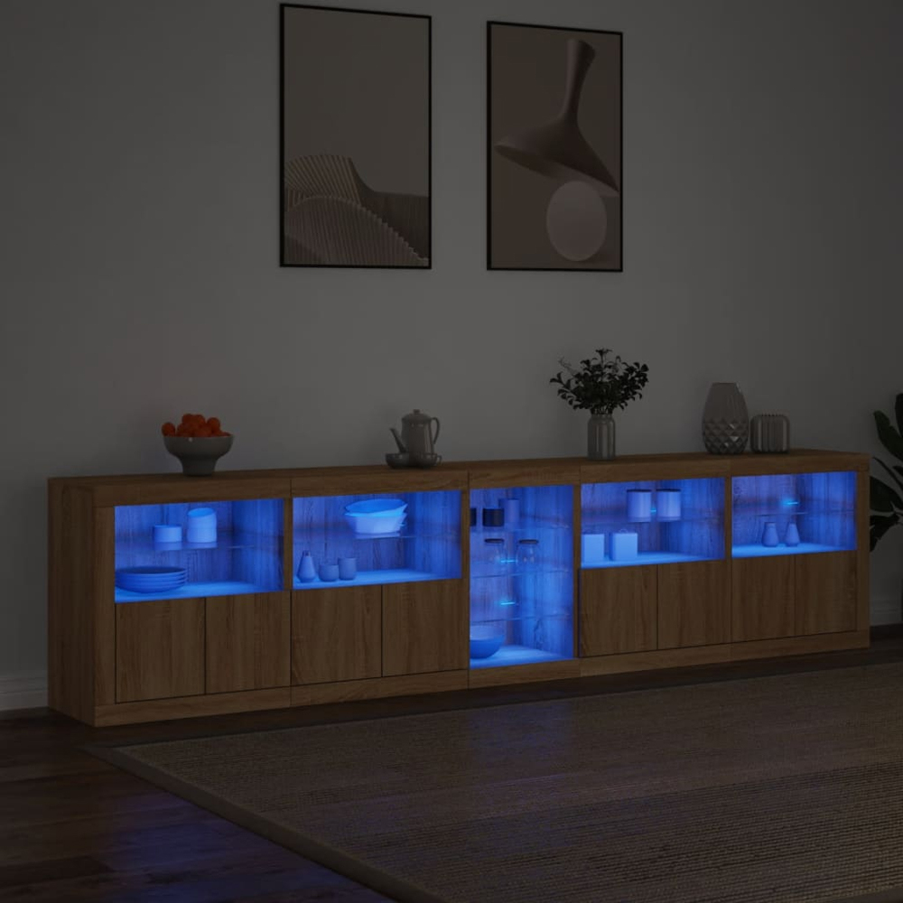 vidaXL 8 Door 12 Shelf Sonoma Oak LED Sideboard 5 Piece Image 9
