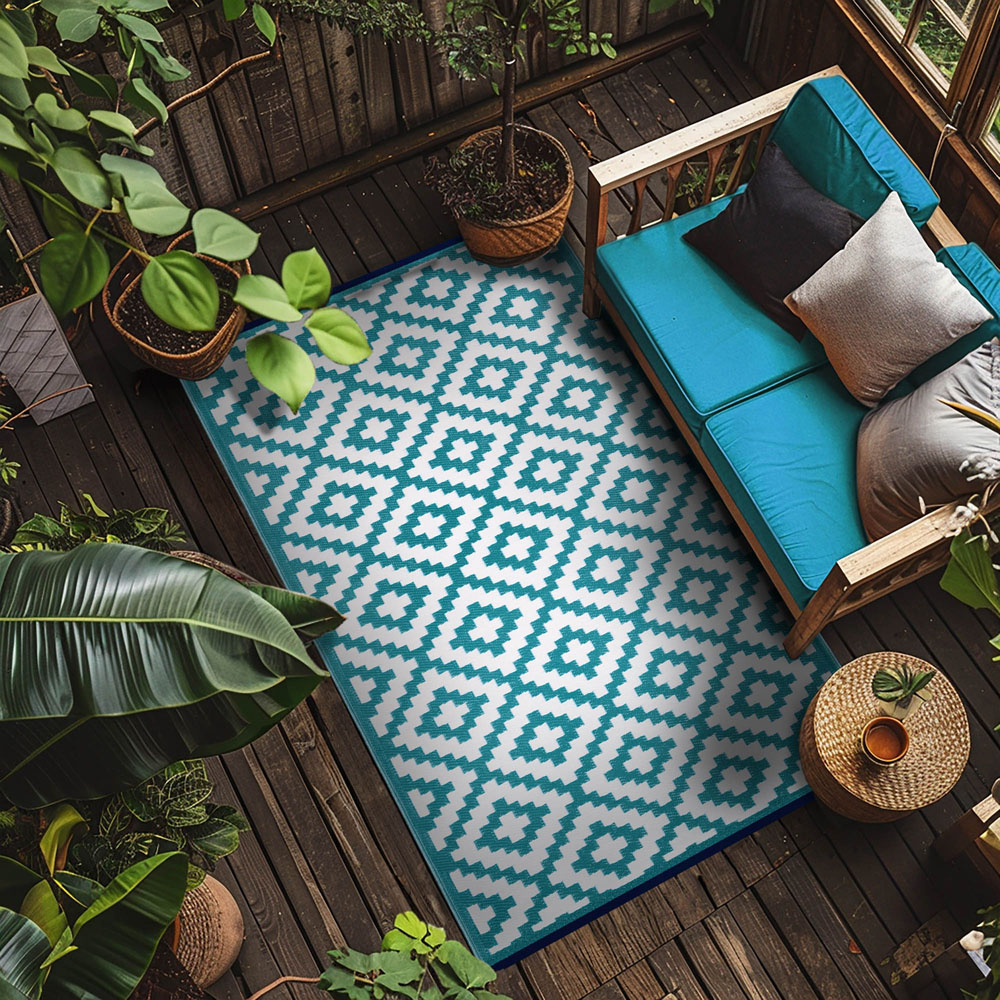 Green Decore Nirvana Teal Blue and White Outdoor Rug 120 x 180cm Image 3