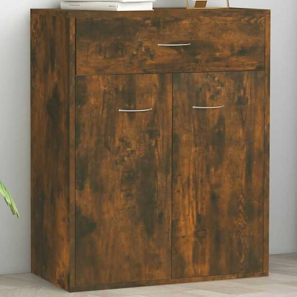vidaXL 2 Door Single Drawer Smoked Oak Sideboard Image 1