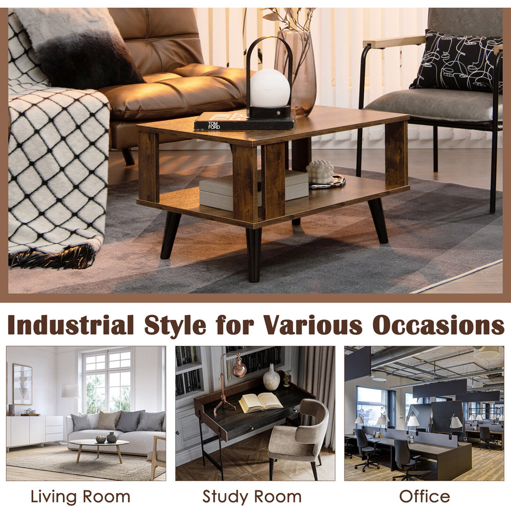 Costway Single Shelf Brown Coffee Table Image 7