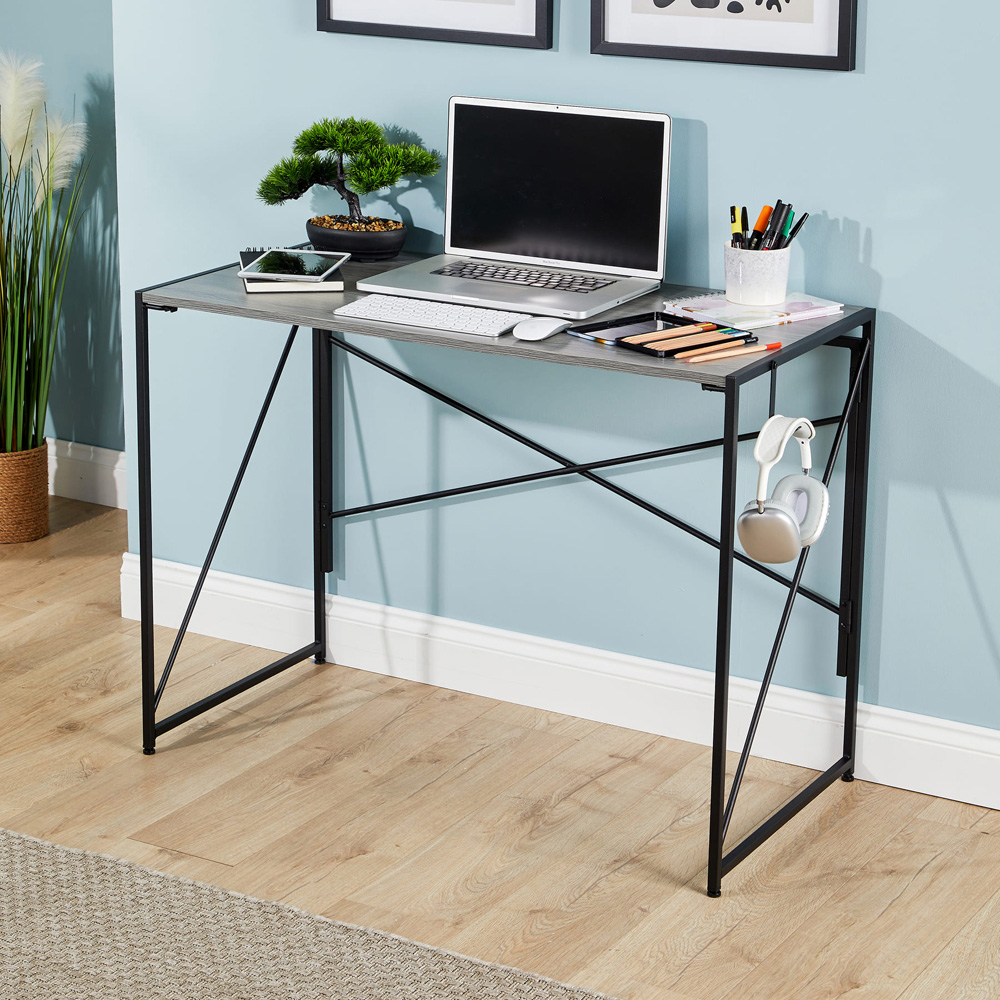 Home Source Brampton Folding Compact Desk with Hook Grey Image 7