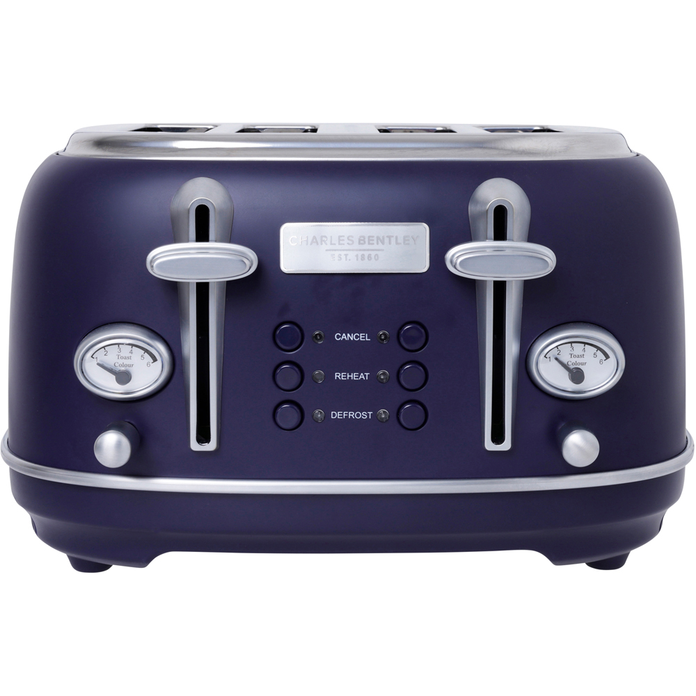 Charles Bentley TORE01DARKBL Matt Dark Blue and Silver 4 Slice Toaster Image 4