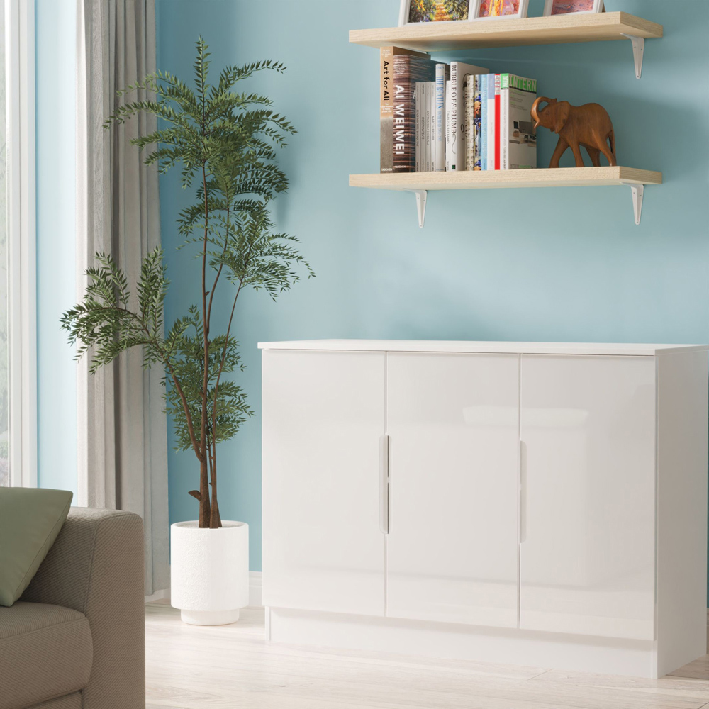 Crowndale Milan 3 Door White Gloss and White Sideboard Ready Assembled Image 8
