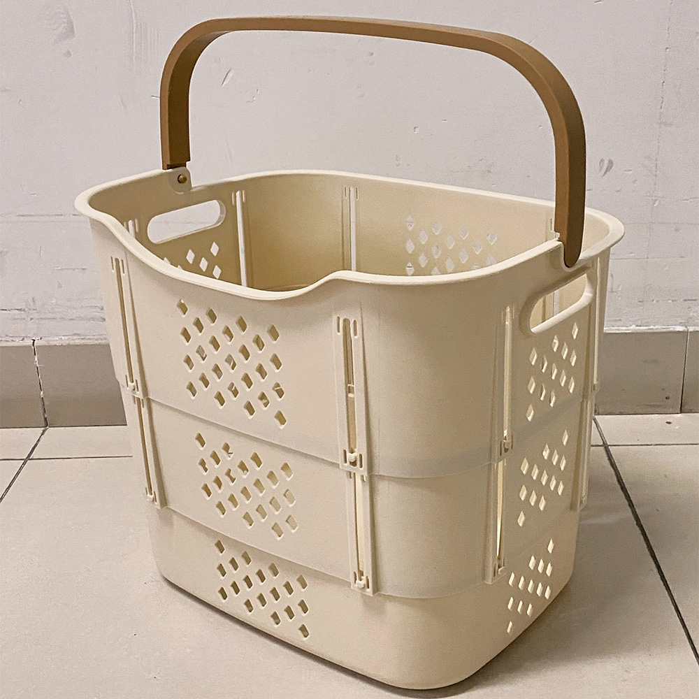 Living and Home Cream Collapsible Plastic Laundry Basket with Handle Image 2