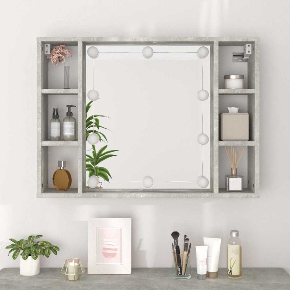 vidaXL 6 Open Shelf Concrete Grey LED Mirror Cabinet Image 7
