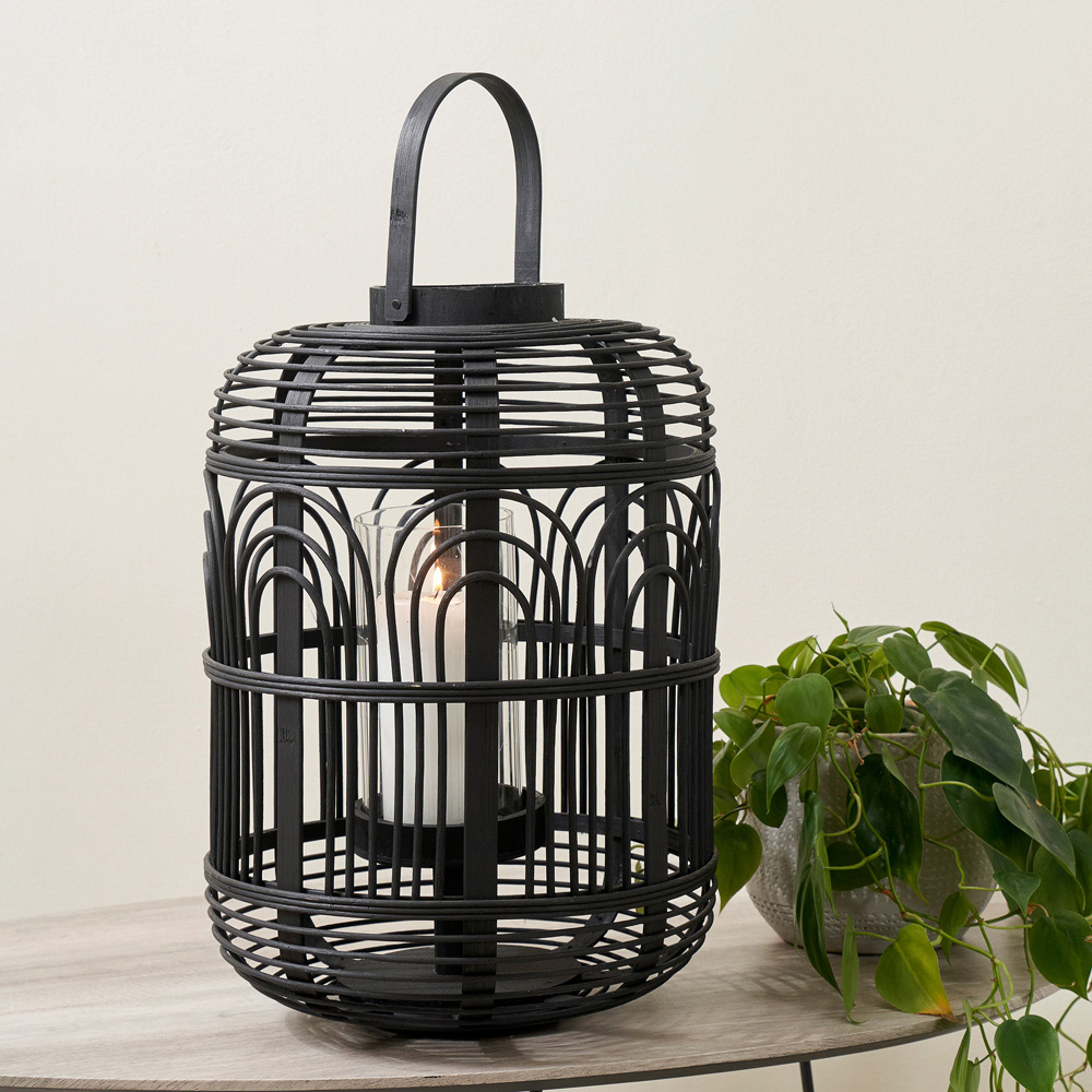 Pacific Lifestyle Black Bamboo and Glass Lantern Large Image 2