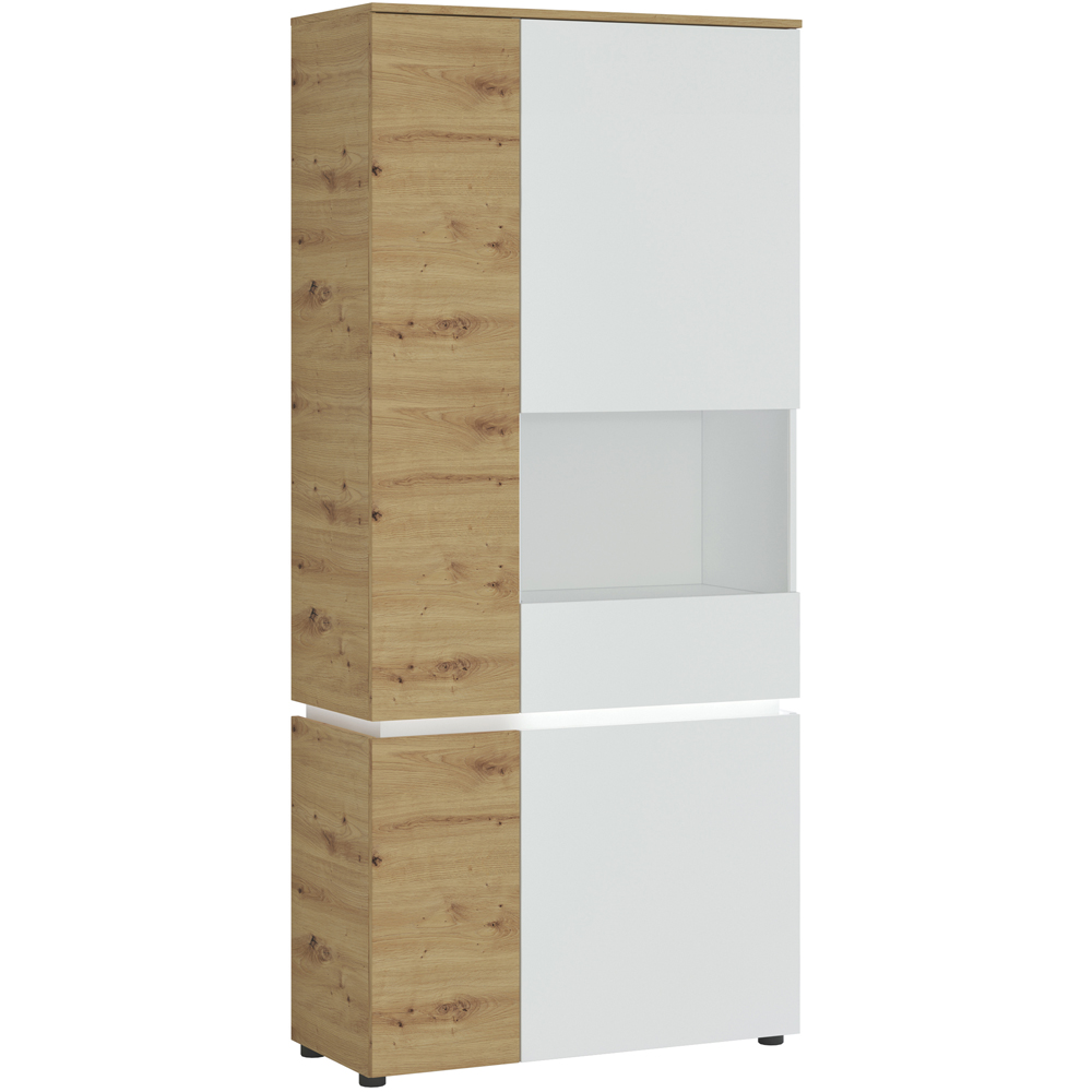 Florence Luci 4 Door White and Oak RH Tall Display Cabinet with LED lighting Image 2
