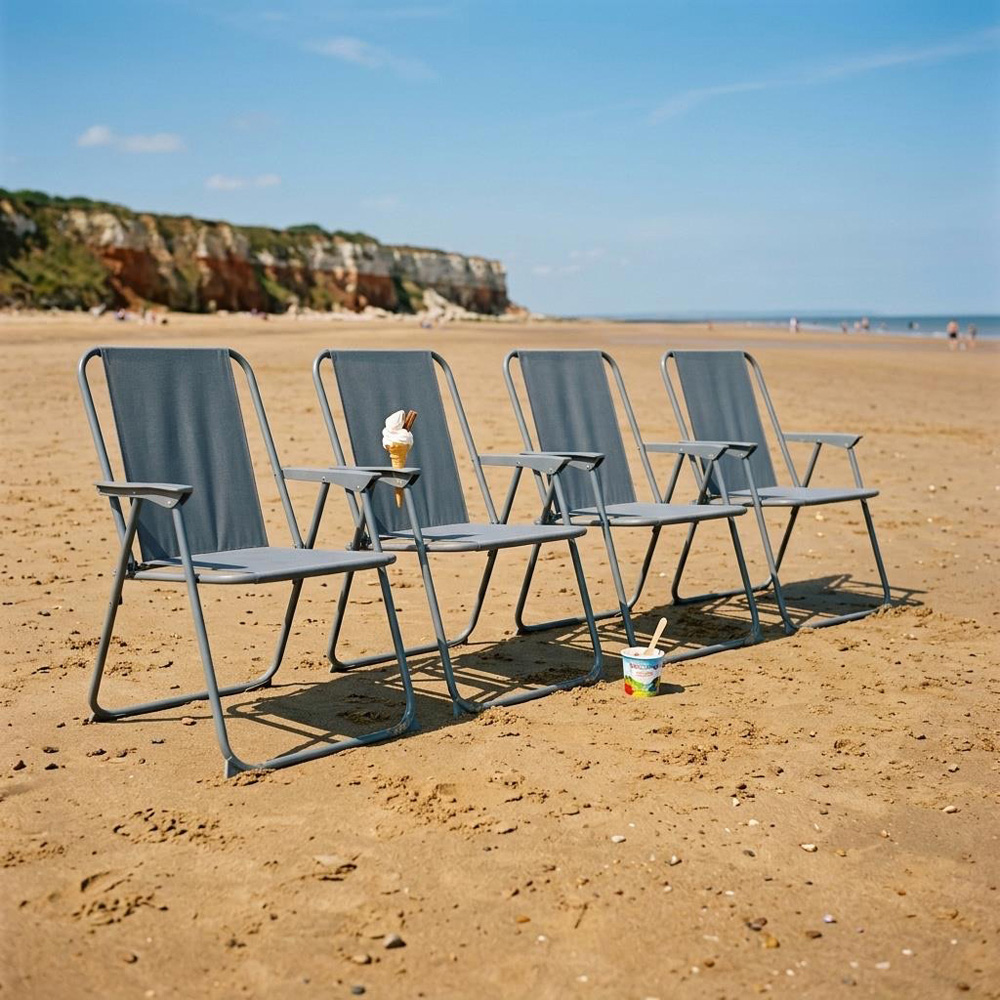 Harbour Housewares Grey Metal Foldable Beach Chair 4 Pack Image 4
